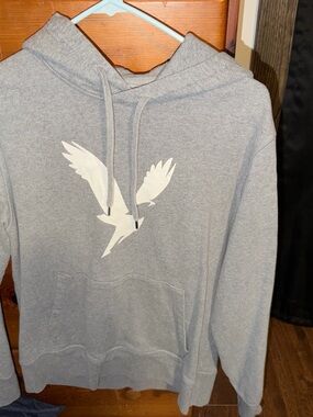 American Eagle Outfitters Light Gray Hoodie with White Bird Graphic